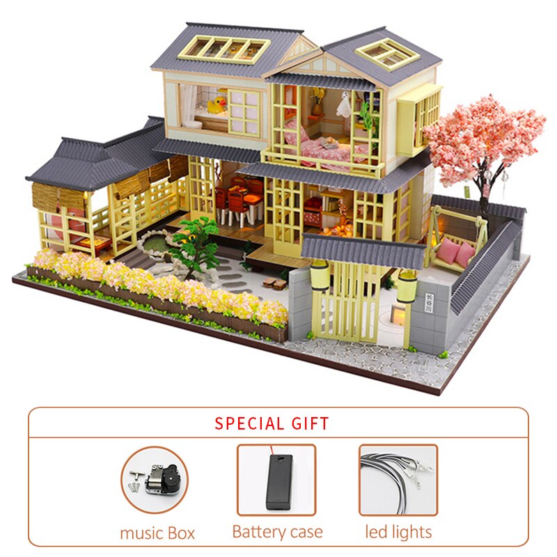 Bricolage maison de poupée Miniature Kit maison de poupée meubles 1:24 3D à la main en bois modèle Vintage assemblage jouets d'anniversaire pour les enfants: A