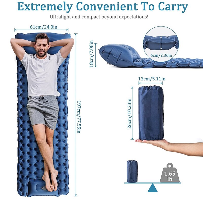 Sleeping Pad for Camping, Inflatable Camping Pad with Foot Press Backpacking Mat for Hiking Travel Camp