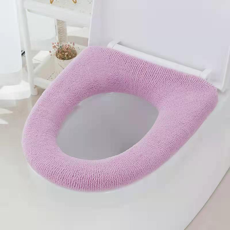 1Pcs Winter Warm Toilet Seat Cover Closestool Mat Wasbare Badkamer Accessoires Breien Pure Kleur Zachte O-Vorm Pad bidet Cover: pink