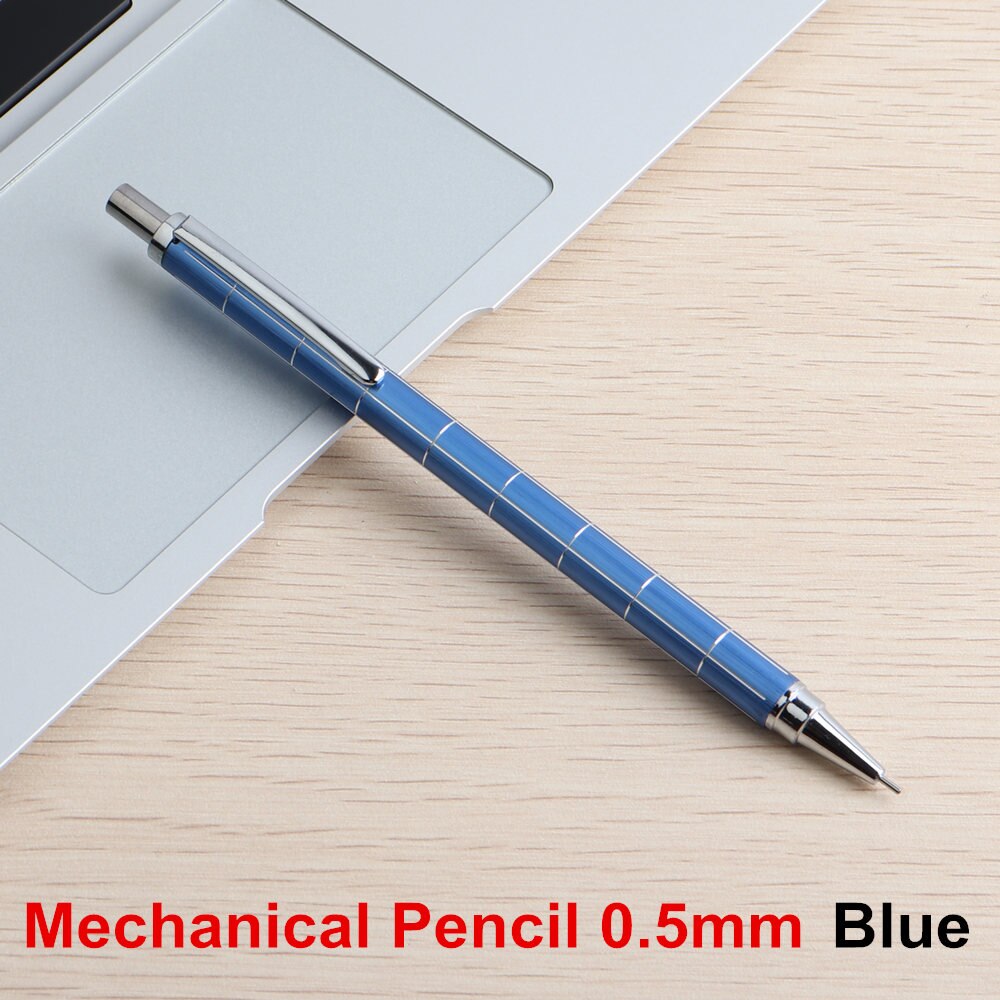 Metal Mechanical Pencils 0.5 0.7mm HB Lead Holder Drafting Drawing Pencil For School Office Leads Writing Stationery Pens: Blue Writing 0.5mm