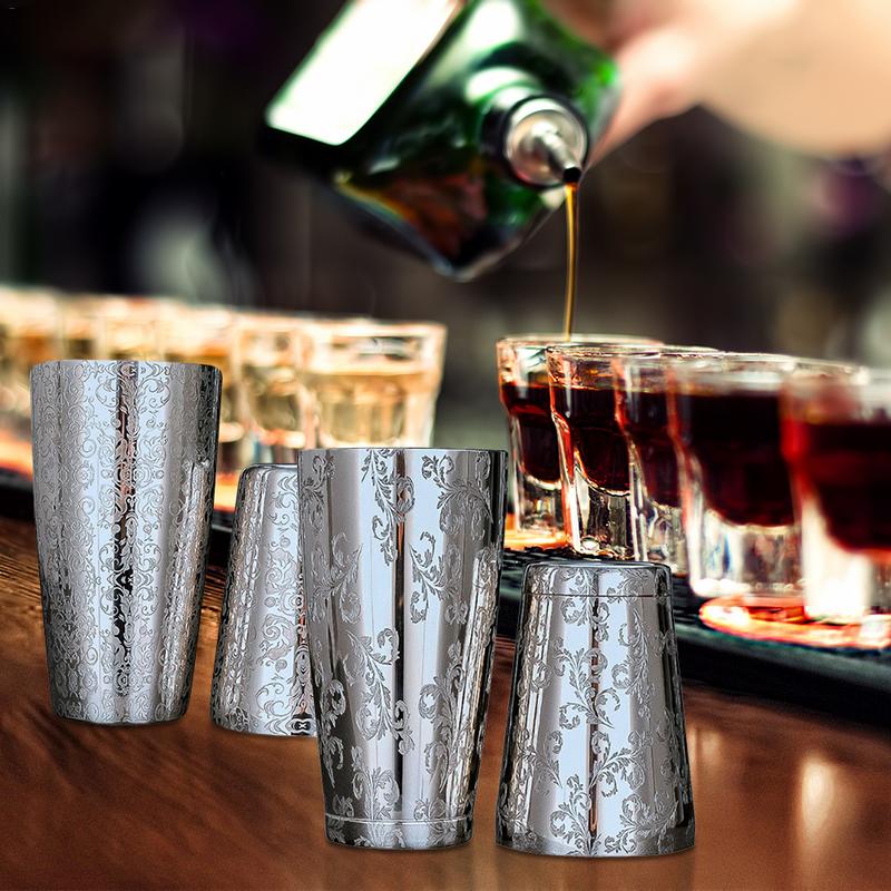 2pcs Boston Shaker Cocktail Shaker Set Graveren Ontwerpen Rvs boston shaker Mengen Drinken Barman Bar Tool