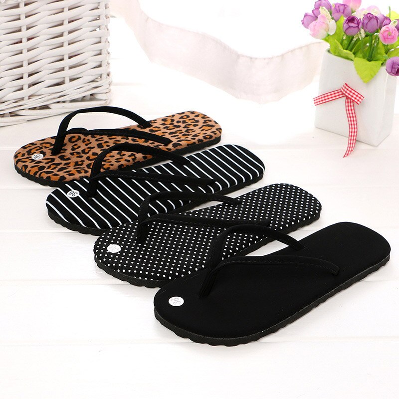 Leopard Print Flip Flops Women Summer High Beach Female Sandals Non-slip Casual Flat Slippers Polka-dot Slides Women