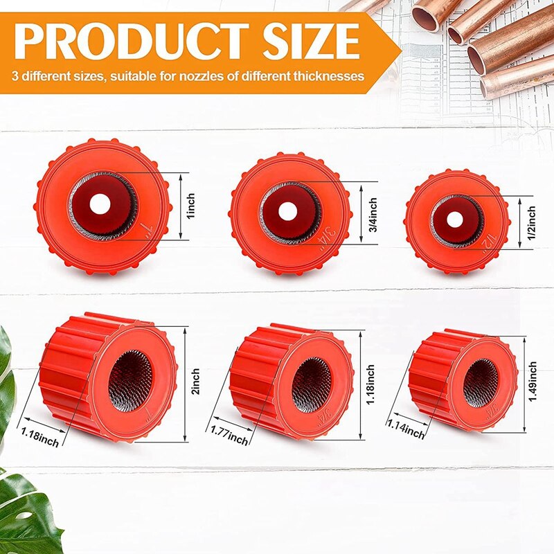 6 Pieces Copper Pipe Cleaners, Handy Sized Plumber, Tube Cleaning Brush for Copper, Copper Pipe Cleaner (3 Sizes)