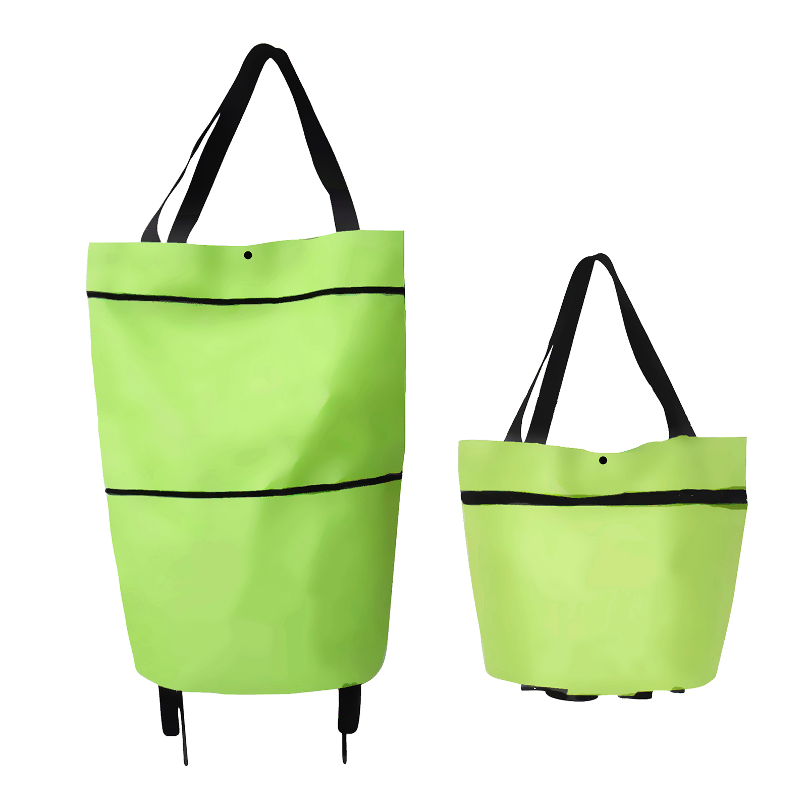 2 In 1 Foldable Shopping Cart Collapsible Two-Stage Zipper Folding Shopping Bag With Wheels Foldable organizador: green