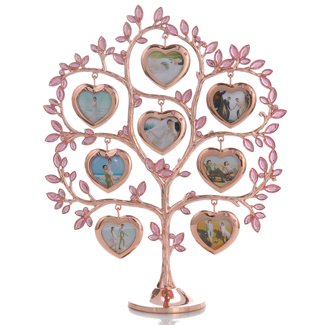 LASODY FAMILY TREE WITH 8 HANGING PICTURE FRAMES METAL TABLE TOP PHOTO FRAME DECORATION: Pink Diamonds