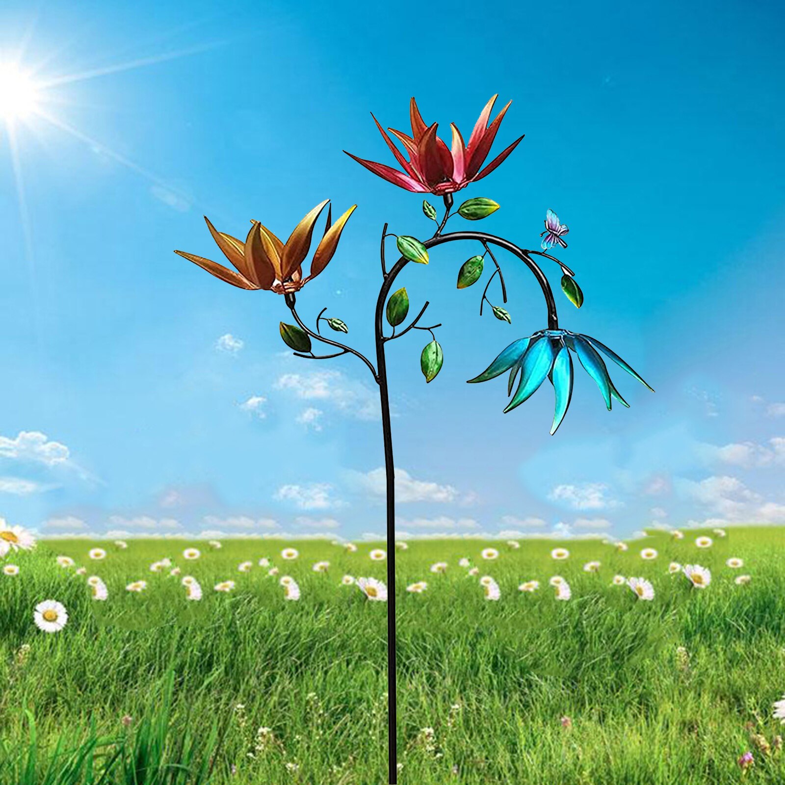 Metal Wind Spinner Garden Summer Dual Spin Windmill Decoration Home Decor