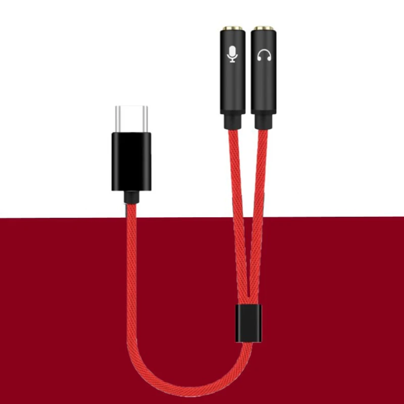 Tarjeta de sonido USB C tipo C a conector de 3,5mm interfaz de Audio adaptador de micrófono para auriculares tarjeta de sonido para micrófono altavoz: Rojo