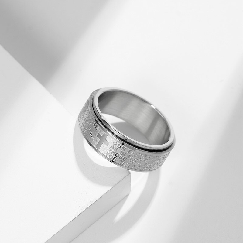 Bague de prière et de croix chrétienne pour hommes et femmes, en acier inoxydable, 8mm, tailles 6 à 12
