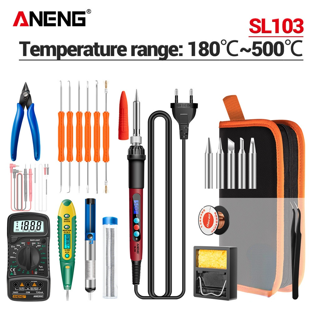 ANENG SL103 soldador estaño de estaño soldadura pirografo para madera puntas desoldador estaño pirograbador estacion de soldadura para electronica soporte soldadura cautin estación de soldadura soldar: SL103 EU 25 Set