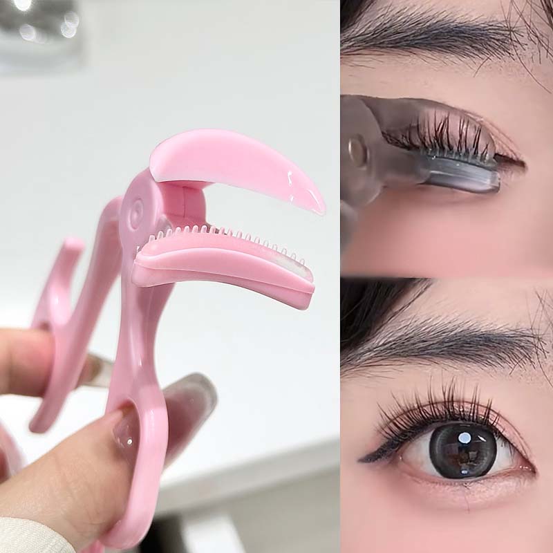 Rizador de pestañas con peine de dientes sin marco para rizar y dar forma a las pestañas naturales herramienta para rizar pestañas gran angular herramienta de maquillaje de ojos: Rosa