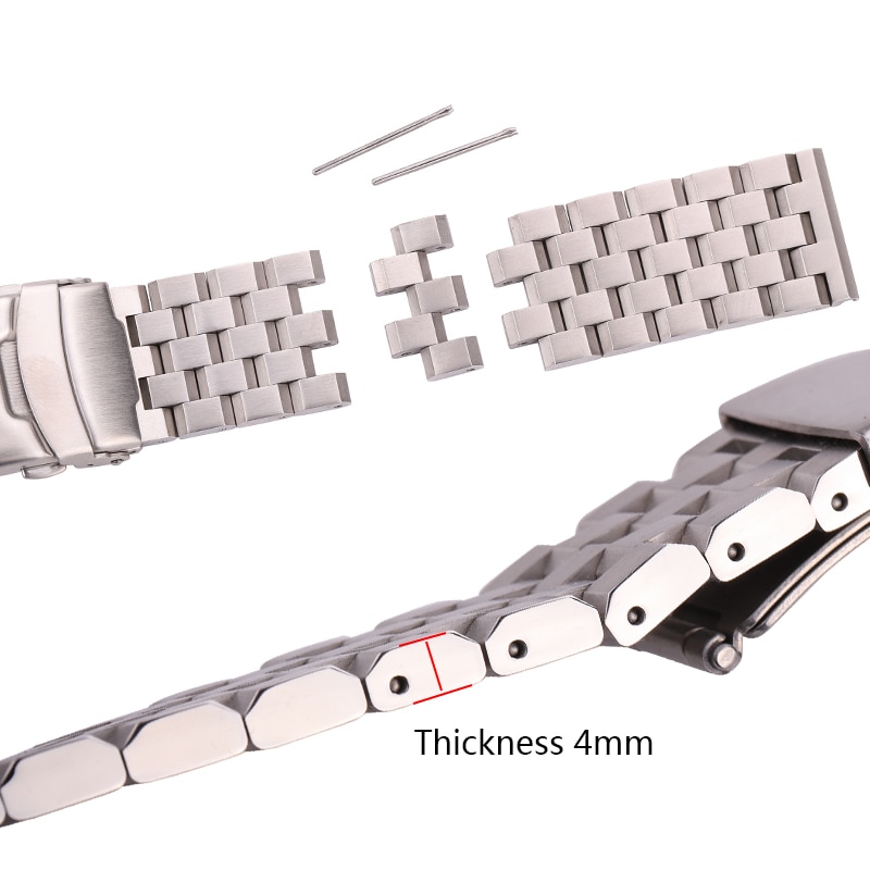 Solid Stainless Steel Watch Strap Bracelet 18mm 20mm 22mm 24mm Women Men Silver Brushed Metal Watchband Accessories