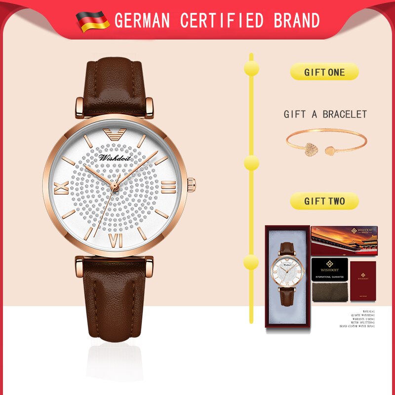 Gold Watch Women Watches Ladies Steel Women's Bracelet Watches Female Waterproof Clock Relogio Feminino: Brown leather belt