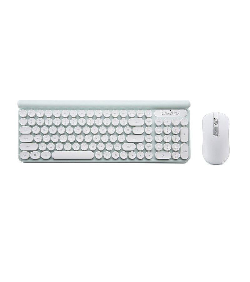 Smart Sleep Charge Wireless Keyboard and Mouse Set Silent Mouse Keyboard Suspension Retro Round Key Cap Keyboard PC Keyboards: Battery style Green