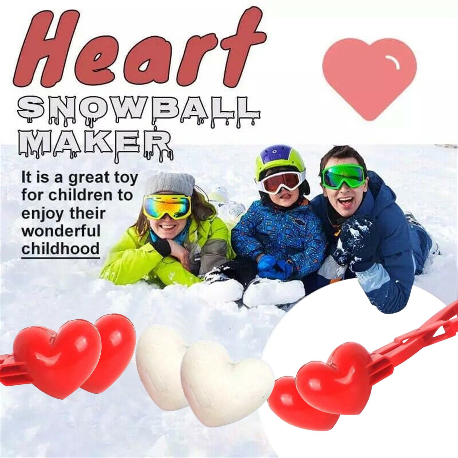 Dubbele Hart Sneeuwbal Maker Winter Plastic Sneeuwbal Maker Clip Kids Outdoor Mold Speelgoed Sneeuwbal Maker Clip Winter Sneeuw Speelgoed