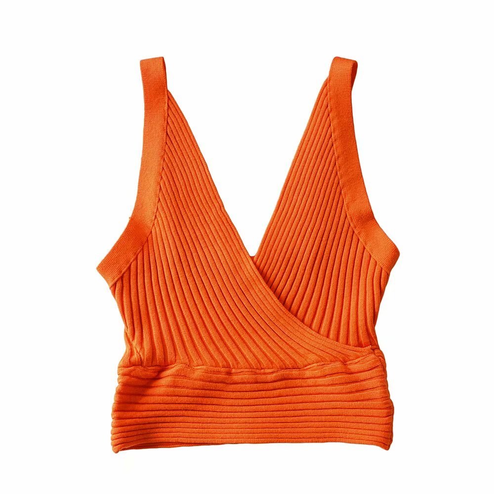 Basalor frankrike orange väst pull femme v-ringad tanktröjor chica dam camis stickade toppar: 234 orange  a85