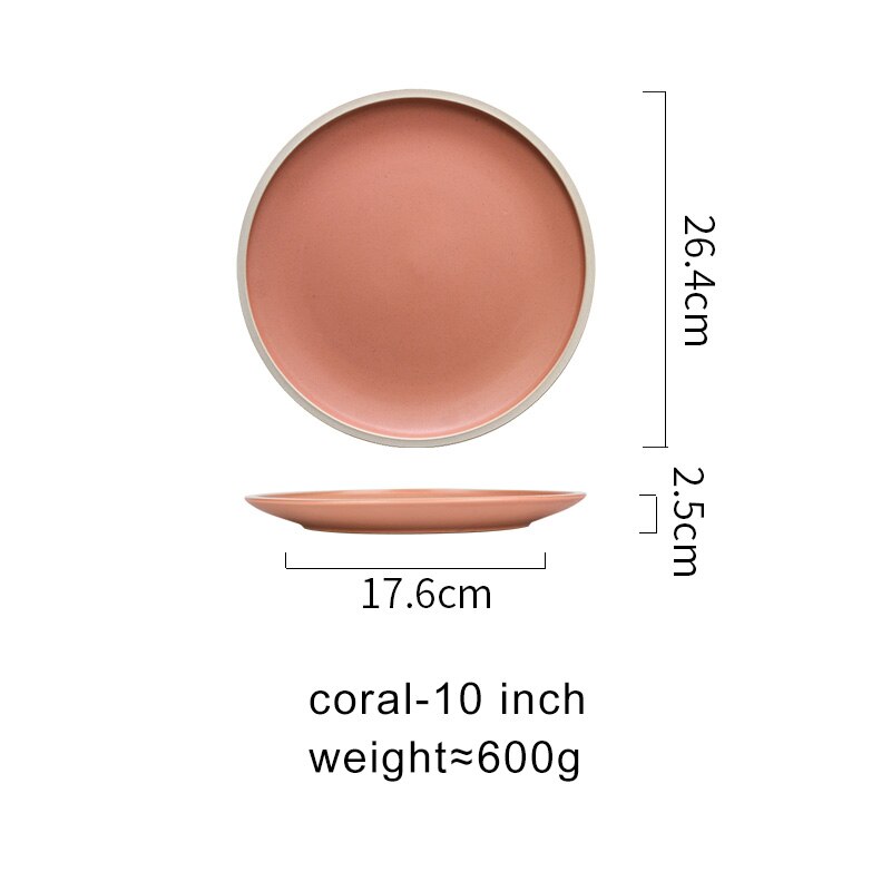 Nordic Style Porcelain Dinnerware Set Matte Glaze Dinner Plates Pizza Pasta Serving Plate Steak Dessert Dishes Kitchen Tableware: coral-10 inch