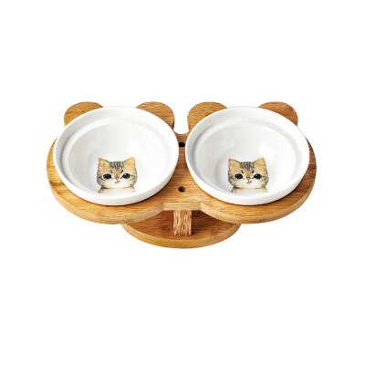 Nuovo alto-fine animale domestico Ciotola di Bambù Mensola in Ceramica di Alimentazione e Bere Ciotole per Cani Gatti Doppio Ciotole animale domestico alimentatore accessori: hua gatto
