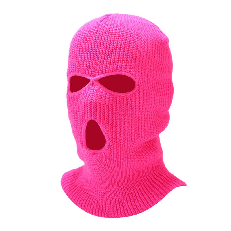 2021New 3-Hole Knitted Full Face Cover Ski Mask Winter Balaclava Warm Knit Full Face Mask For Outdoor Sports: rose red
