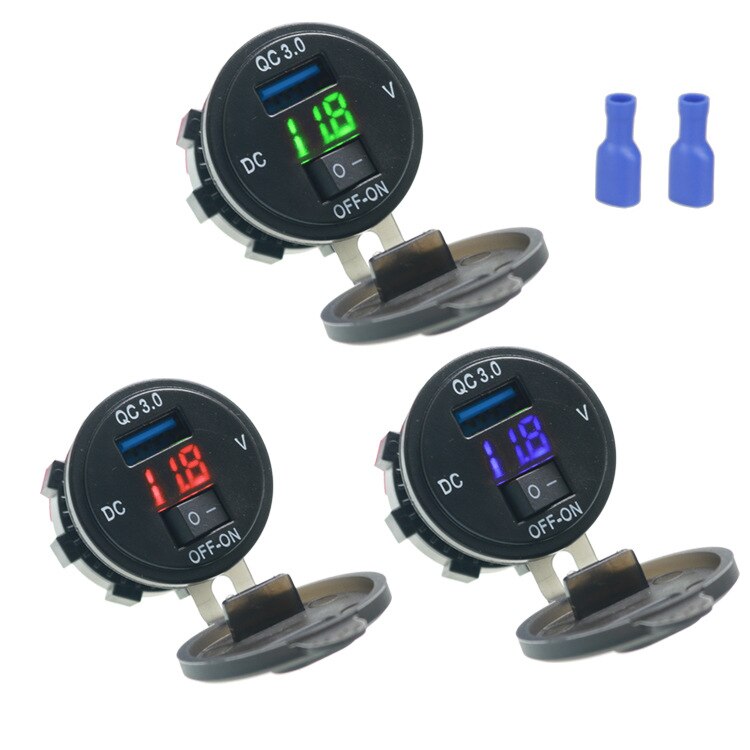 Quick Charge 3.0 Usb Car Charger Socket Digitale Display Voltmeter Usb Charger Socket Met Aan-uit Schakelaar Voor Auto motorfiets Atv