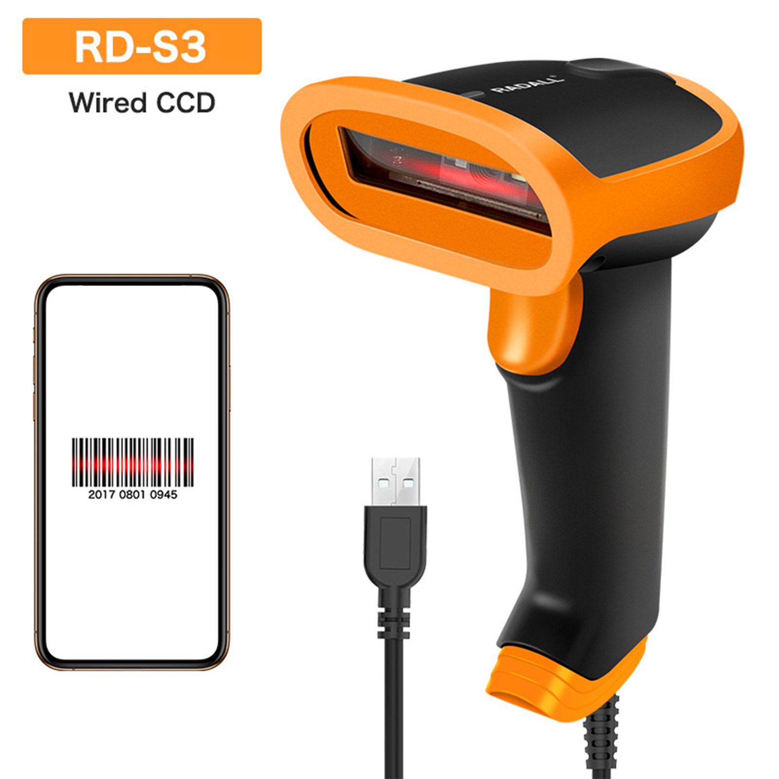 1D 2D Supermarkt Psp Barcode Bar Code Scanner Reader Qr 2.4G Wireless &amp; Wired Usb Barcode Scanner Voor Bibliotheek magazijn: RD-S3 Wired 1D