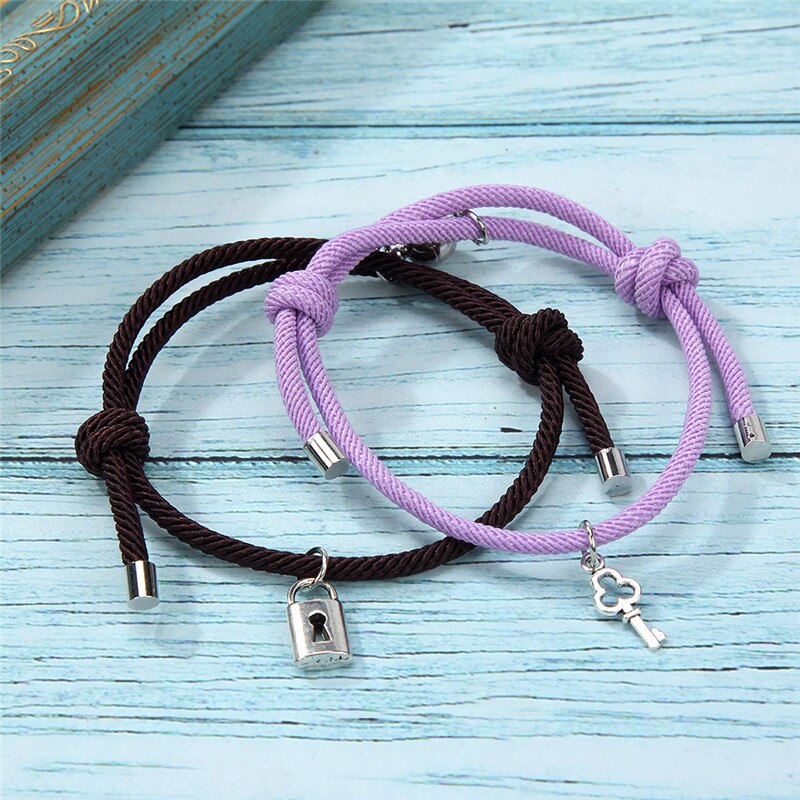 Mode Key Lock Metaallegering Paar Armband Magneet Attractie Beste Vriend Verstelbare Touw Armbanden Voor Vrouwen Mannen Sieraden