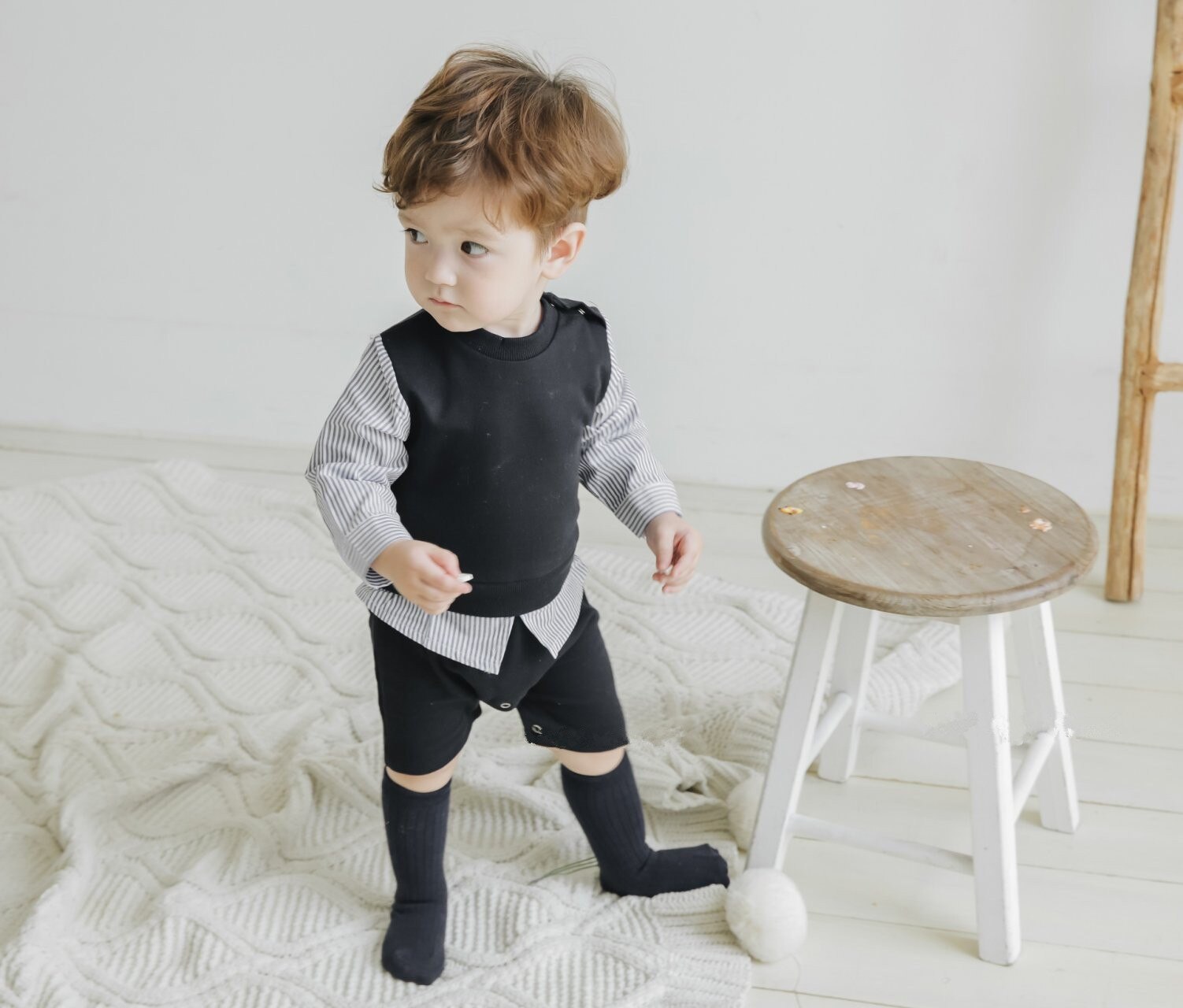 Spring Korean Boys and Girls Two-Piece Striped Romper Romper Baby baby jumpsuit baby clothes: Blauw / 18m