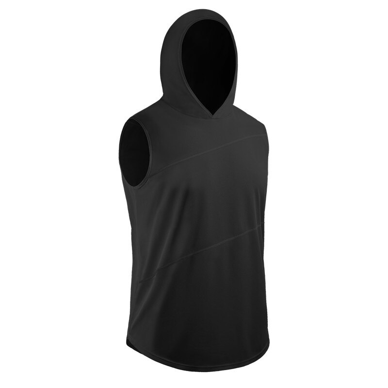 Hurtigtørrende t-shirt herre udendørs sport åndbar hætteløs ærmeløs t-shirt herre gym løbe t-shirt  b5036: Sort / M