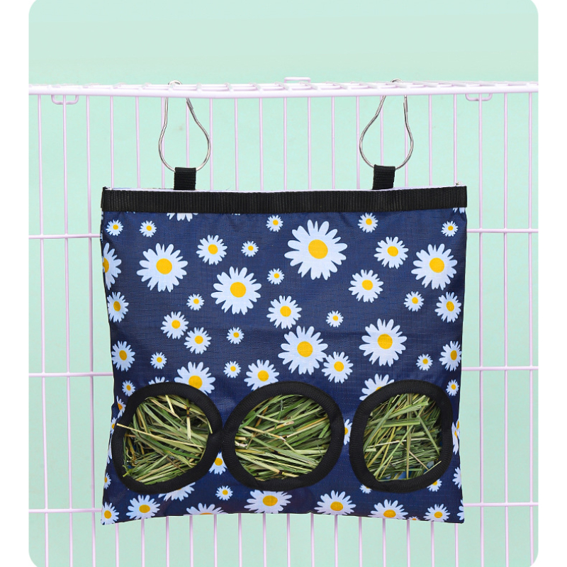 Bolsa de heno colgante, soporte para alimentador, contenedor dispensador de alimentación para conejos, conejillos de indias, animales pequeños, accesorios para jaulas de conejitos