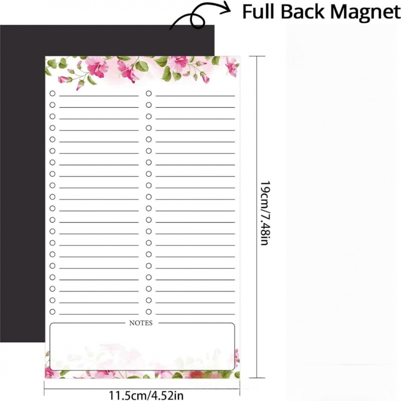 1pc Pink Flowers Magnetic Refrigerator Notepad，Portable Magnets Memo，Home Kitchen Shopping List Student Office Plan Notepad