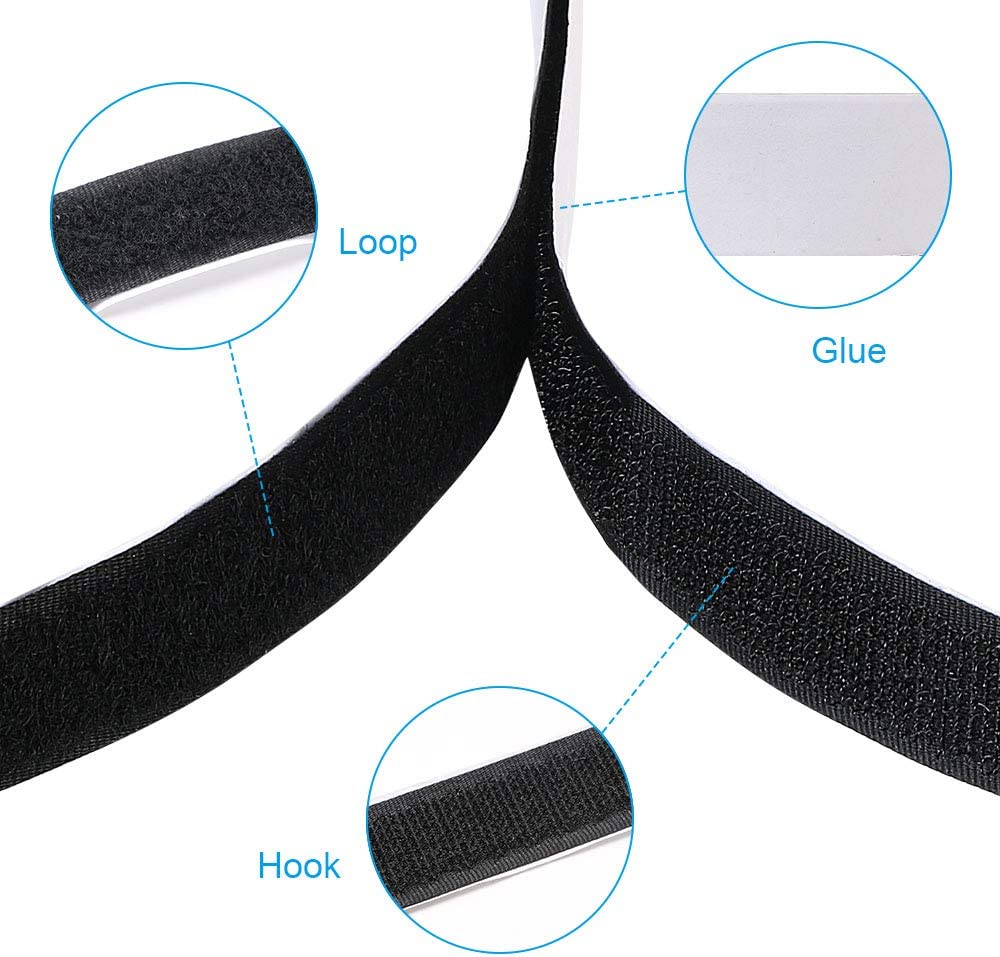 20mm Magic Sticker Tape Self Adhesive Extra Strong Double Sided Adhesive with Sticker Pad Fluffy Hook and Loop Fastener Black