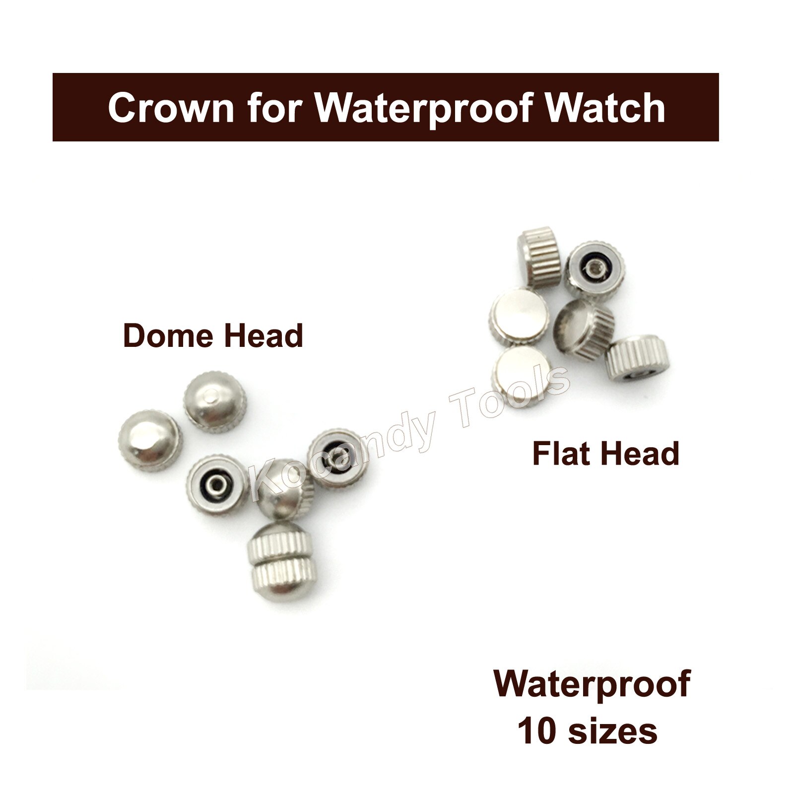 Waterproof Watch Crown Parts Replacement Assorted Gold & Silver Dome Flat Head Watch Accessories Repair Tool Kit for Watchmaker