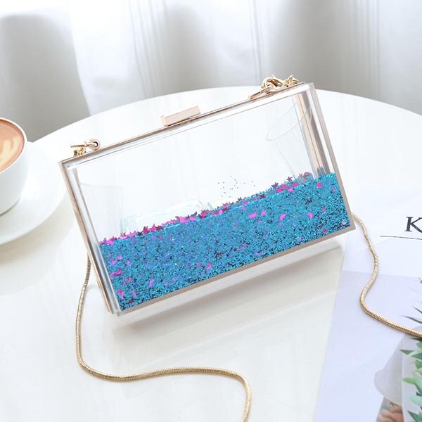 Borsa da sera con pochette in acrilico trasparente rettangolare liquido Quicksand borse a tracolla da donna con paillettes borsa a forma di stella trasparente: blue