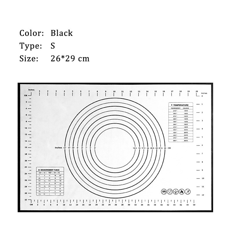 Silicone Pastry Baking Mat Extra Large Non Slip with Measurement Non Stick Baking Dough Rolling Mat Pizza Cookies Kneading Matts: Black-S