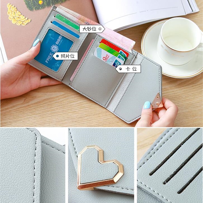 Women Wallets Small Purse Credit Card Holder Girl Pochette Leather Purses Clutch Bag Korean Mini Short Wallet Carteira Feminina