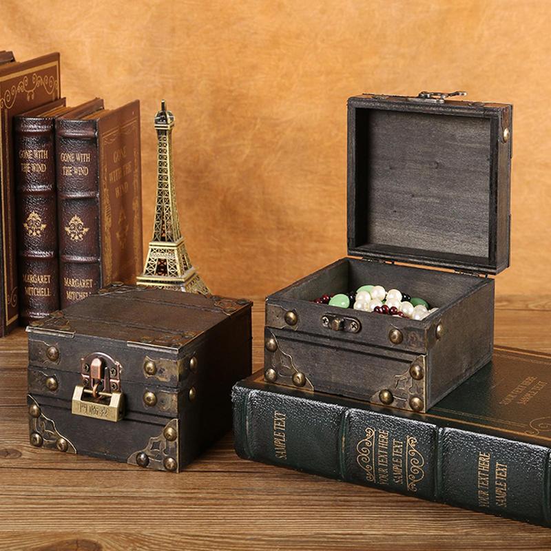 1Stck Mini Holz Lagerung Kasten fallen Schmuck Manschettenknöpfe Brust Kleines Jahrgang Schatz sperren-Kasten Schreibtisch-Organizer Für Heimat freundlicher