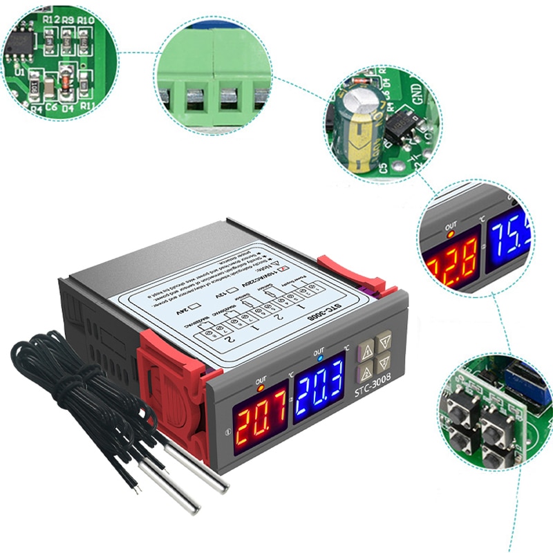 Digital temperaturregulator termostat termoregulator inkubator relæ led 10a varme køle stc -1000 12v 24v 220v