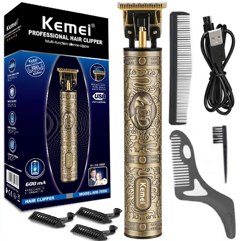 Kemei KM-700D Hair Clipper Barber Hair Trimmer for Men Retro Buddha Cordless Edge Electric Hair Cutting Machine