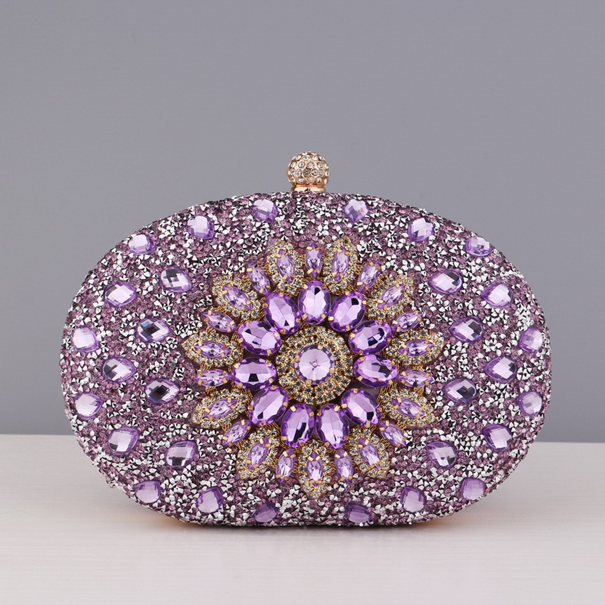 Flower Rhinestones Evening Bags Metal Prom Clutch Diamonds Clutch With Chain Shoulder Handbags Wedding Female Purse