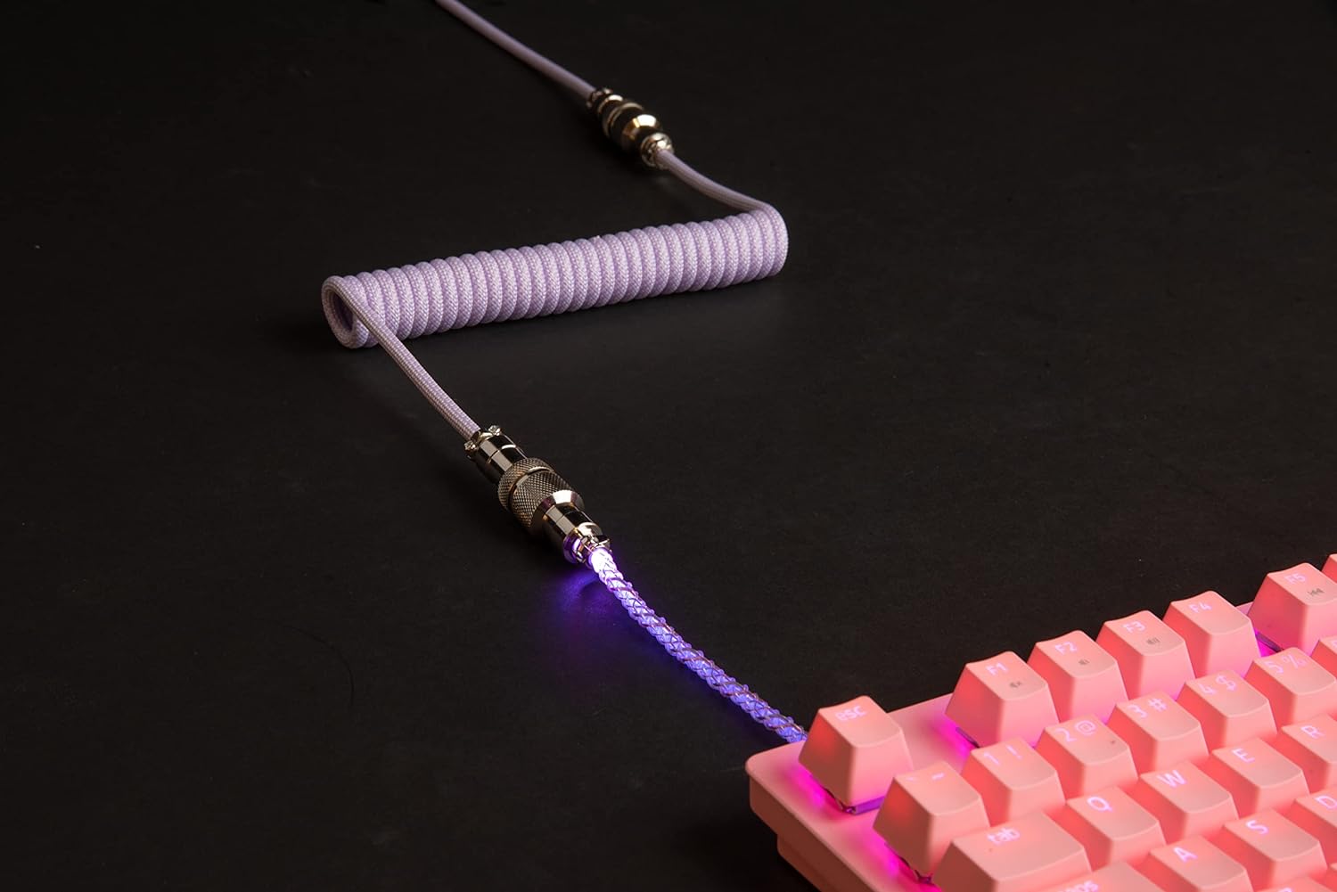 Lighting Coiled Keyboard Cable USB C Cable with RGB Line Mechanical Keyboard Cable Double-Sleeved Aviator Keyboard Cable: PURPLE