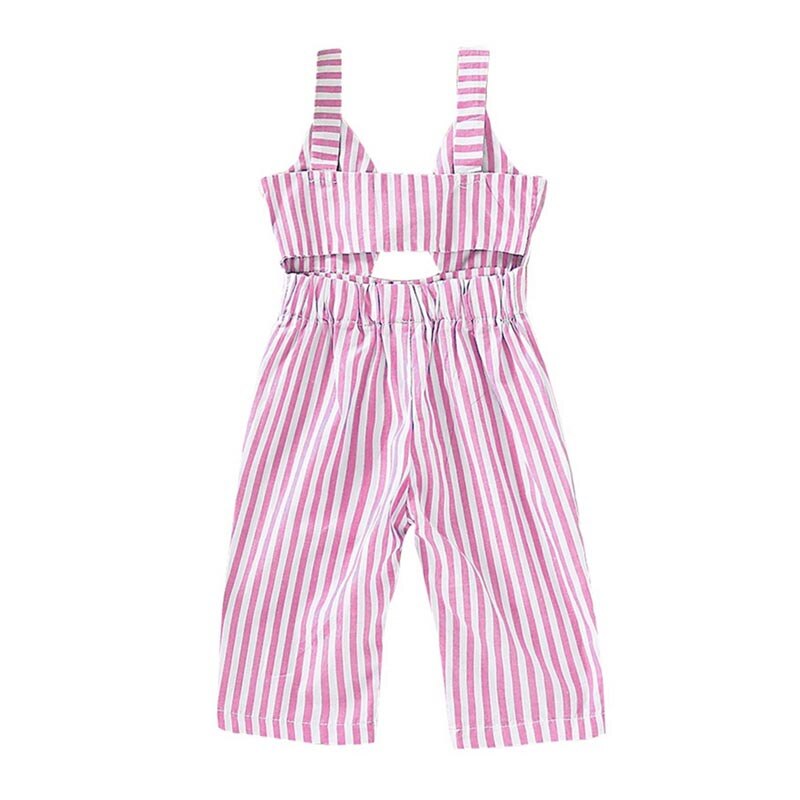 Nuova Estate Del Bambino Della Ragazza Pantaloni A Strisce Stampa di Cotone Senza Maniche Elastico Bretelle di Disegno della Cavità Pantaloni Tute e Salopette Pantaloni: pink / 6T