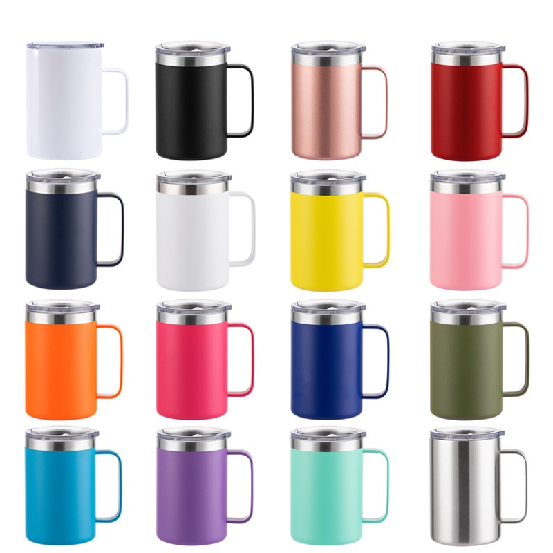 Nueva taza de café de acero inoxidable de doble pared, taza de té de 12oz y 16oz, 350ml, 450ml, termo aislado, tazas al vacío con mango