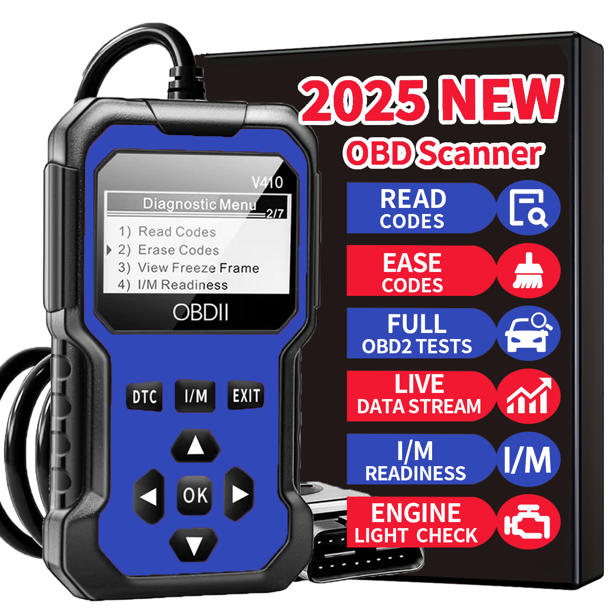 Car Obd2 Scanner Diagnostic Tool Code Reader Engine Fault Code Reader Scanner Can Diagnosis All Obd Ii in 1996 Agreement Car Scanning Tool: Blue
