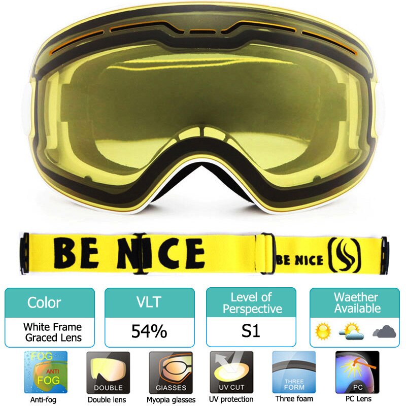 Uv400 anti-condens skibrillen met dubbele laag, grote lenzen, skibrillen met grote frame, sneeuwbrillen voor mannen, snowboardbrillen met spiegelcoating: Sierlijke lens