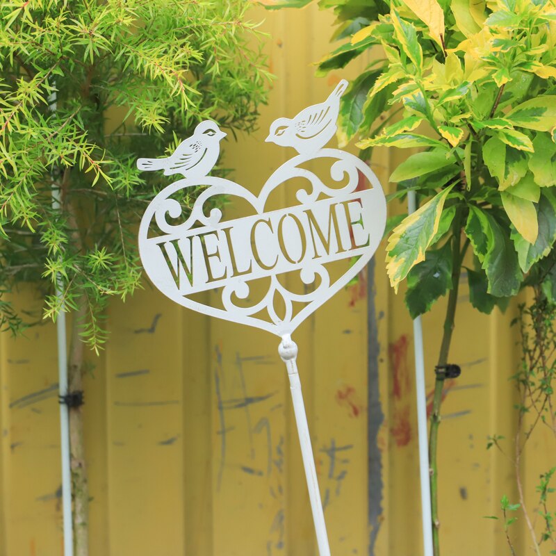 insert metal white garden welcome sign