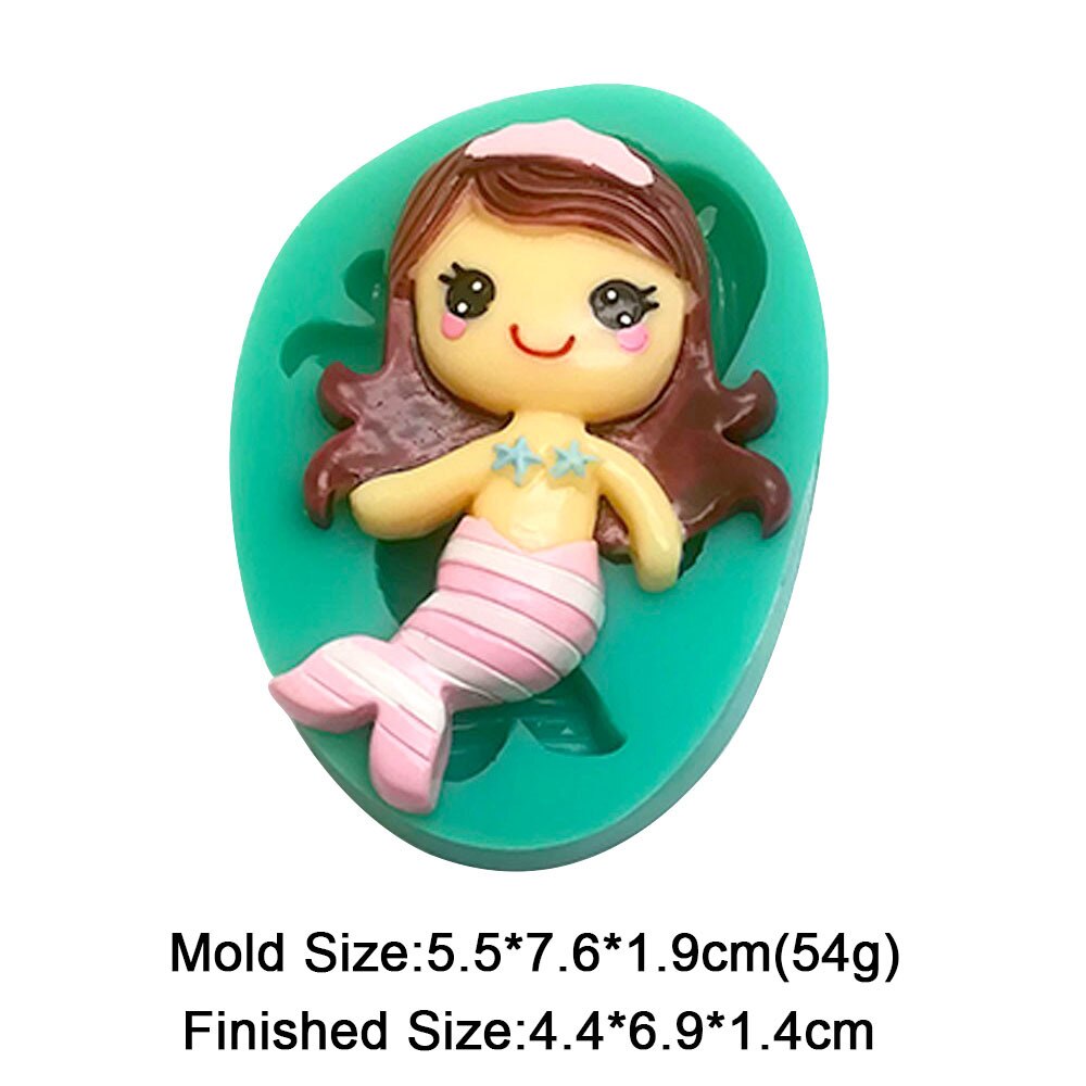 Moule sirène en Silicone pour décoration de gâteau Fondant, dessin animé, filles, Cupcake au chocolat, forme en Silicone pour outils en argile polymère, étoile de mer: F0957RY