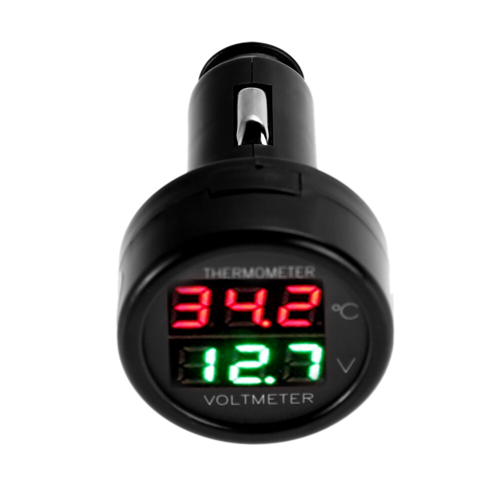Car Cigarette Lighter Voltmeter Thermometer Temperature Meter Monitor Voltage DC 12V 24V Waterproof Led Digital Display: RED WITH GREEN