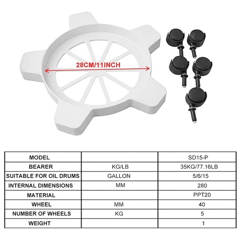 Chariot de tambour robuste de 5 gallons avec 5 roulettes pivotantes, tambour d&#39;une capacité de 70 Lb pour Pots de fleurs et seaux de 11 pouces de diamètre
