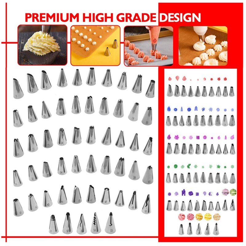 Cake Decorating Tools Icing Tips 128 Pcs Confectionery Bag Turntable Pastry Nozzles Converter Baking Tools For Cakes