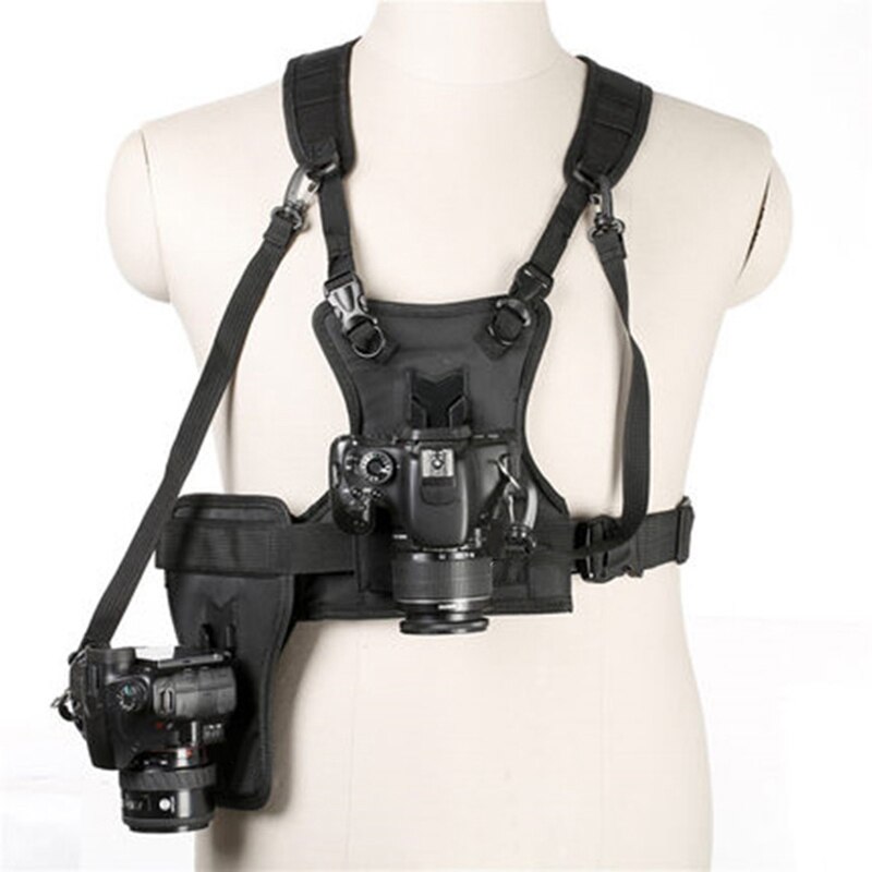 Multi soporte para cámara fotógrafo Chaleco con correa de doble caja lateral para cámara Canon Nikon Sony DSLR