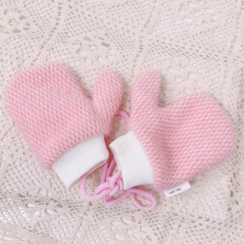 Kinderen Dikker Handschoenen Jongens Meisjes Winter Warm Spliced Effen Kleur Eenvoudige Accessoires Outdoor Skiën Rijden Hals Opknoping Handschoenen: Pink